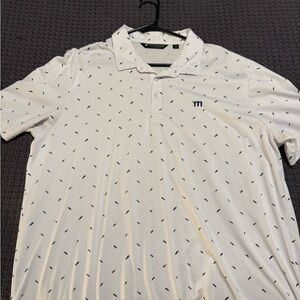 Travis Mathew White Polo with Blue and Black Accents